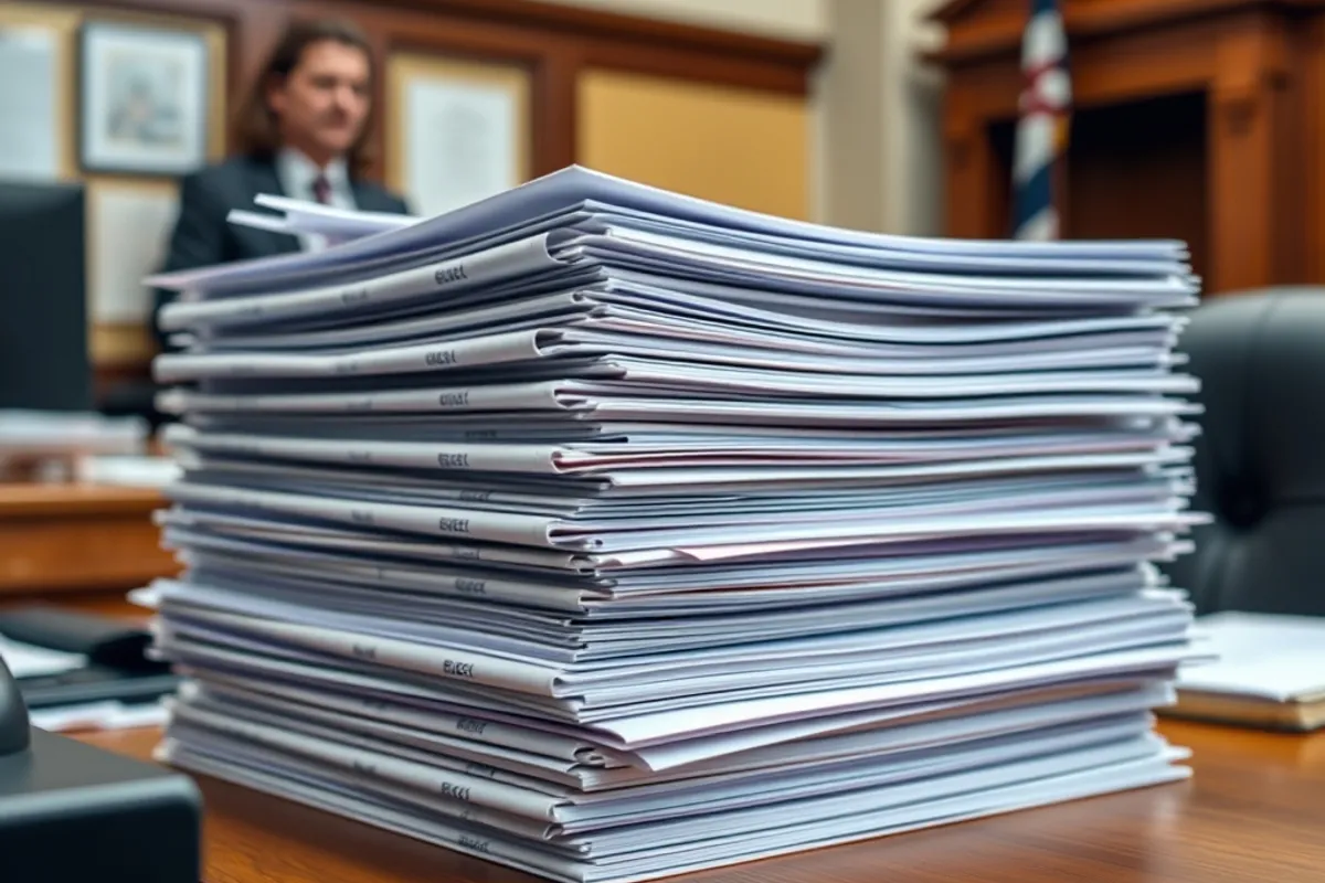 Official budget documents stacked on a desk in a government office
