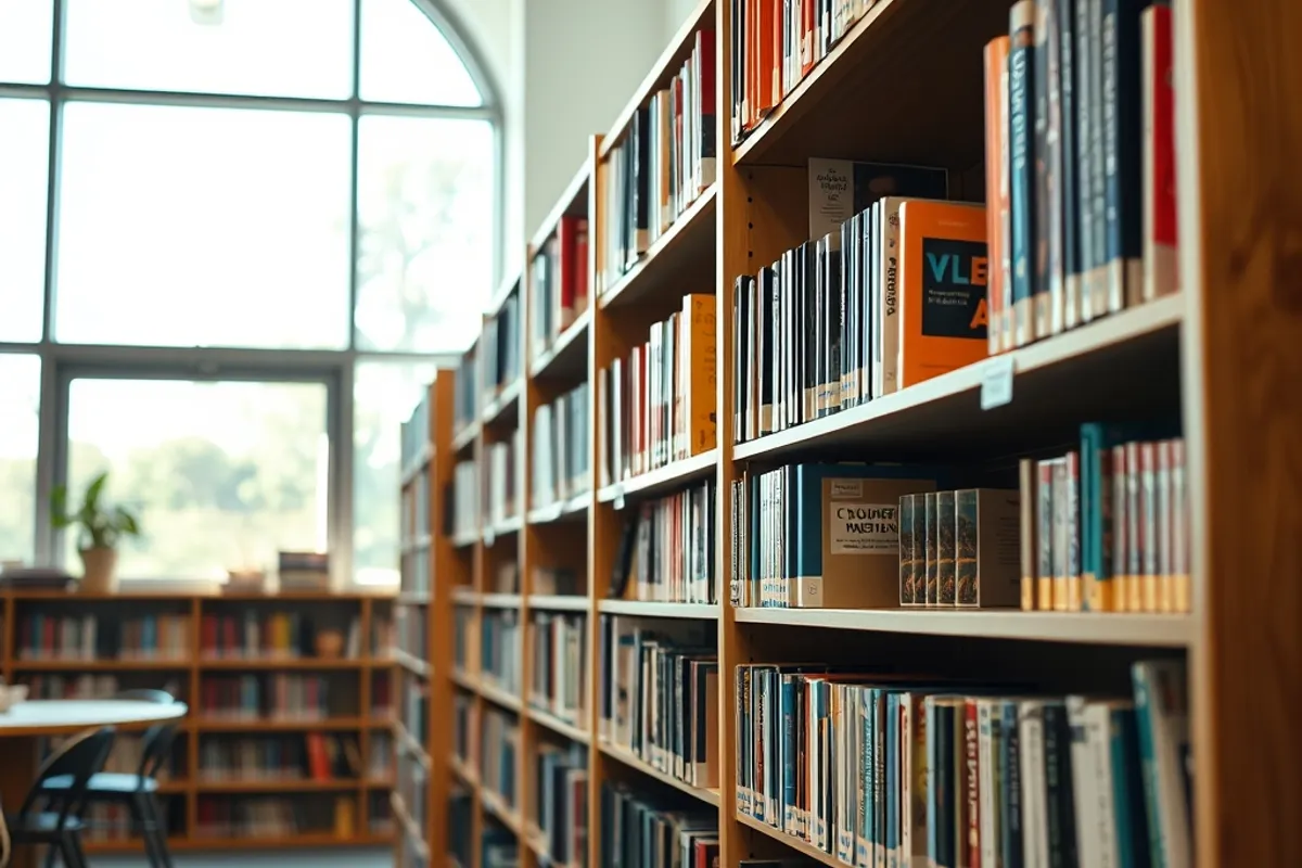 Volunteer shelving books in a bright neighborhood library