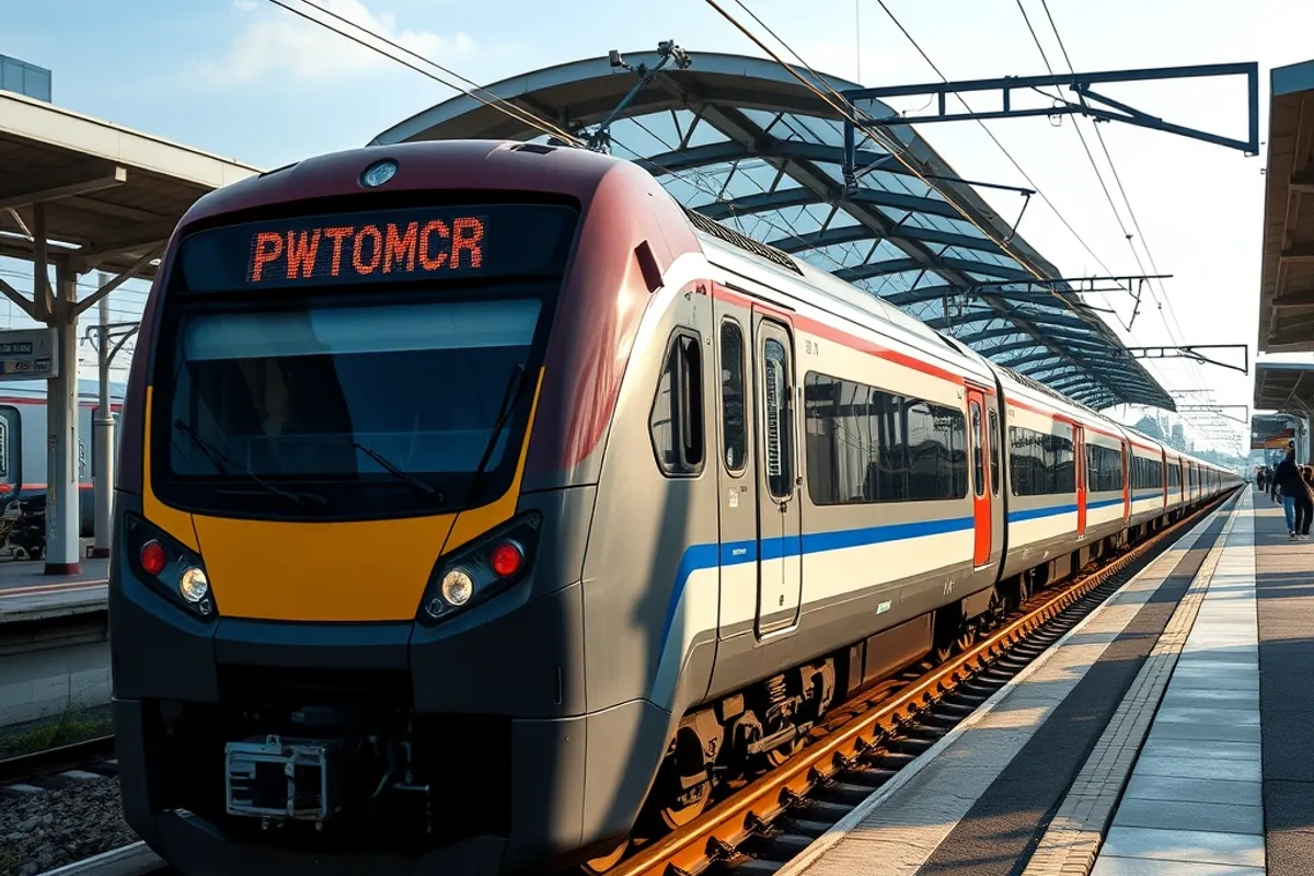 Modern regional passenger train waiting at a newly built station platform
